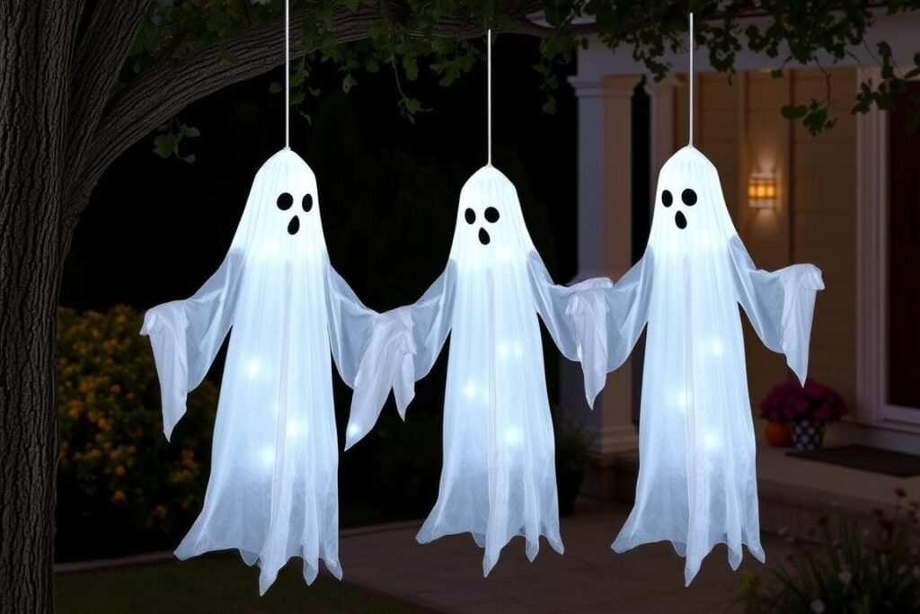 Hängende Geisterfiguren mit Leuchteffekt für Halloween Gartendekoration Hängende Geisterfiguren mit Leuchteffekt für Halloween Gartendekoration