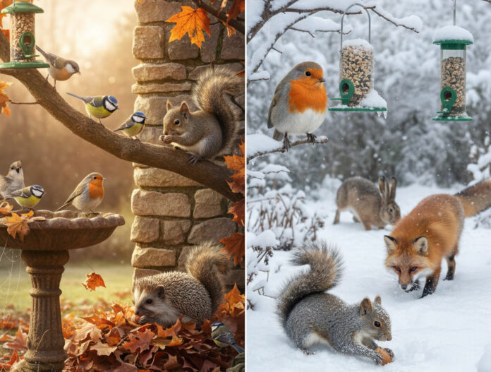 Tiere Im Garten In Der Herbst Winter Zeit